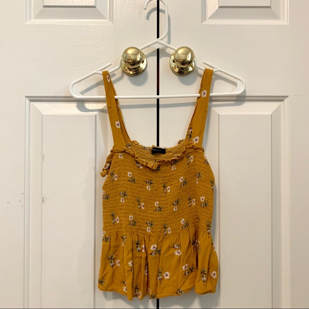 Yellow Floral Smocked Tank Top